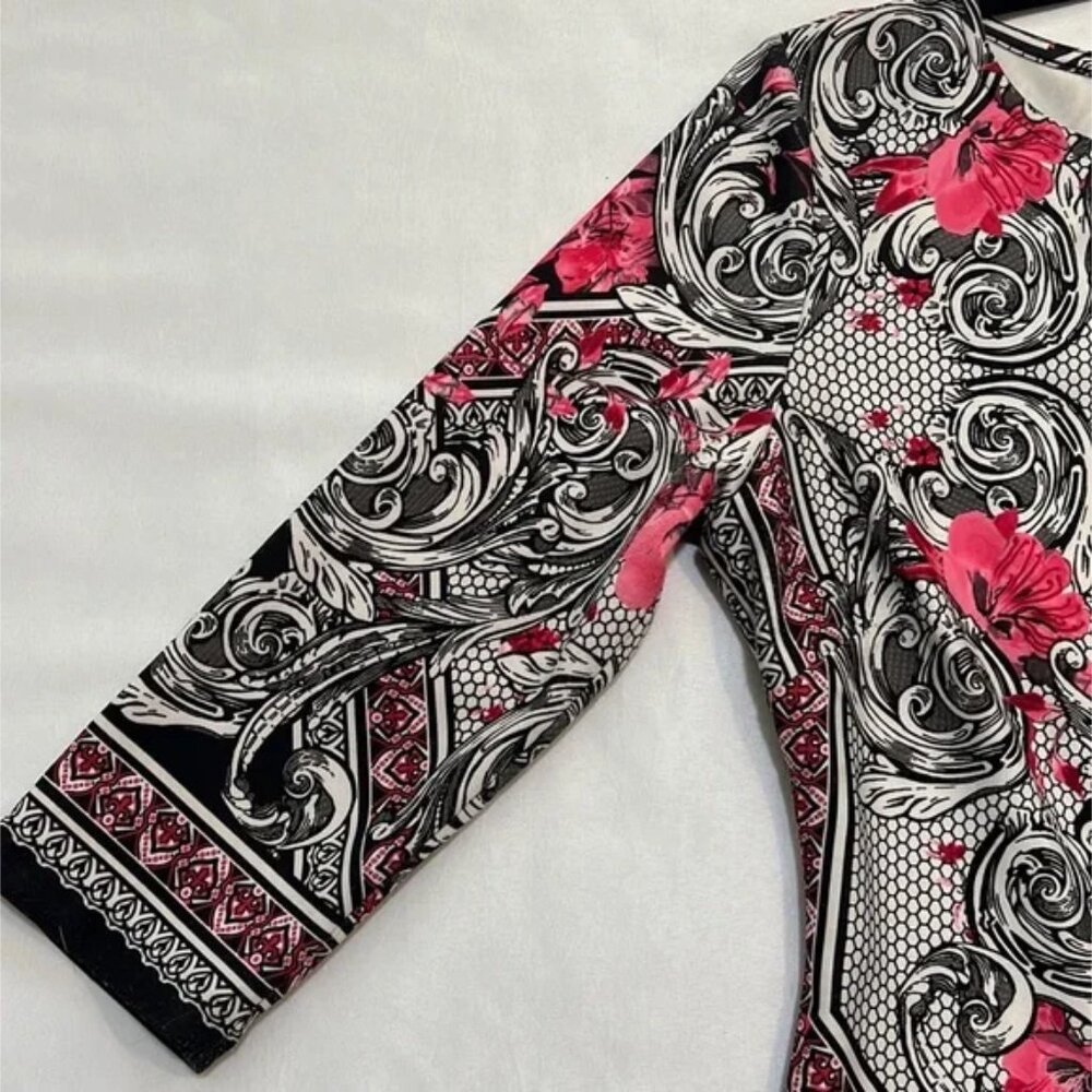 BEIGE by eci classy & elegant sheath midi dress (SIZE 10) Black/pink/white - Picture 3 of 8